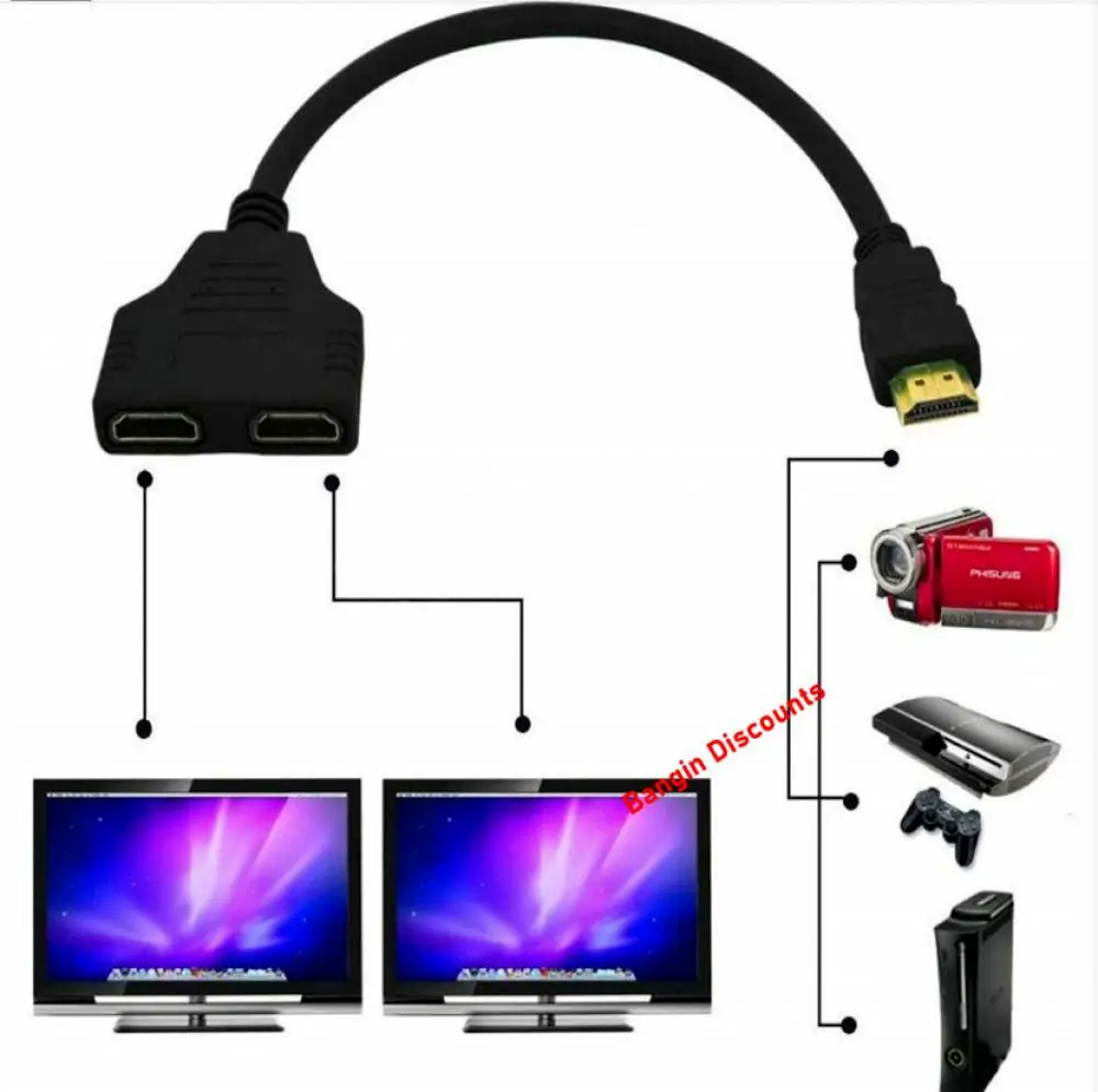 RYRA HDMI-совместимый Разветвитель С 1 Входным Разъемом На 2 Выходных Женских Порта Кабельный Адаптер Конвертер 1080P Для Игр, мультимедийных видео Изображение 1
