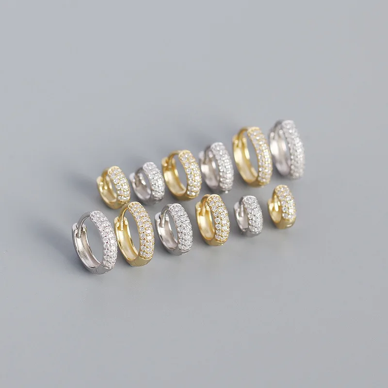 SHANICE New S925 стерлингового серебра, серьги-кольца Mirco Full CZ для женщин и девочек, 3 ряда AAA + Кубический циркон, Свадебный подарок, ювелирные изделия Изображение 1