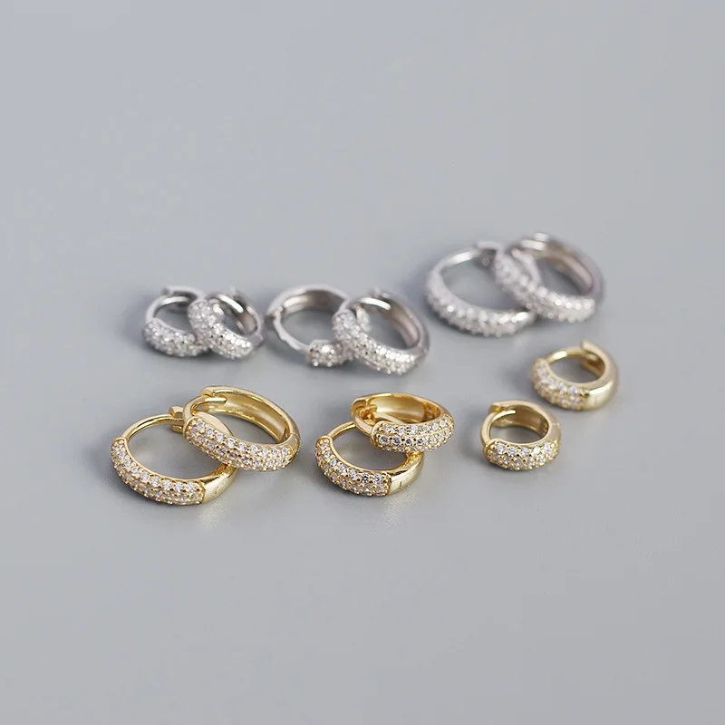 SHANICE New S925 стерлингового серебра, серьги-кольца Mirco Full CZ для женщин и девочек, 3 ряда AAA + Кубический циркон, Свадебный подарок, ювелирные изделия Изображение 2