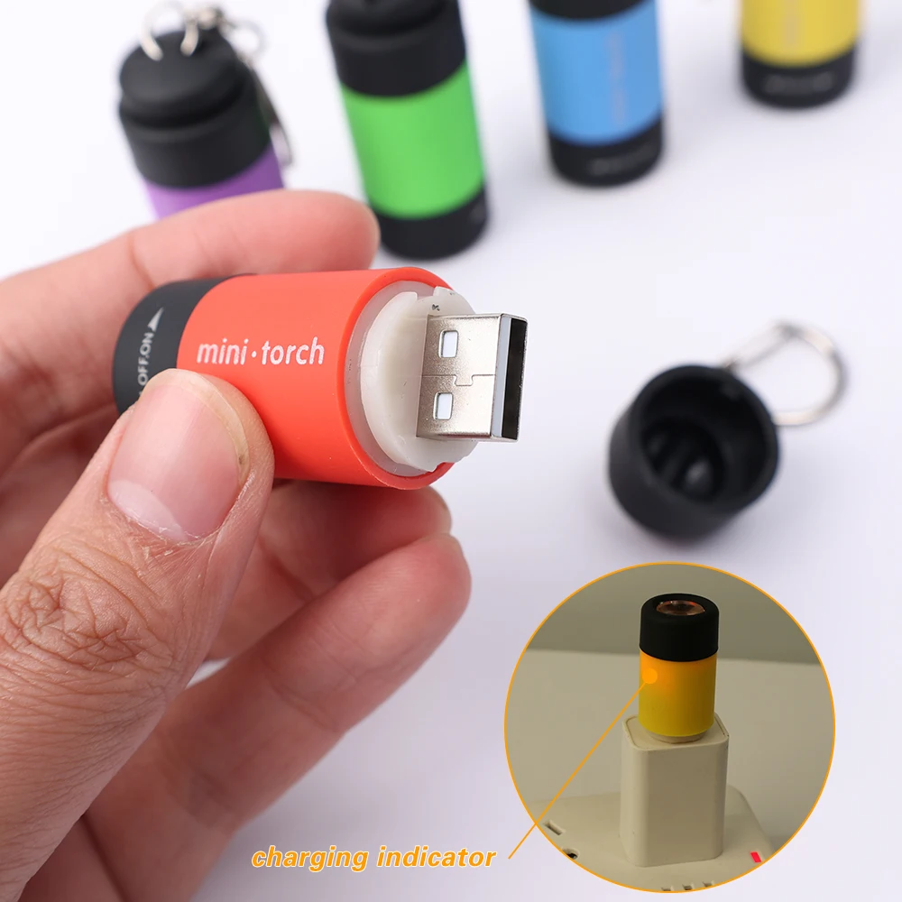 USB Мини-фонарик Портативный брелок-фонарик Светодиодный Перезаряжаемый Карманный Водонепроницаемый Походный фонарь для кемпинга на открытом воздухе Изображение 1