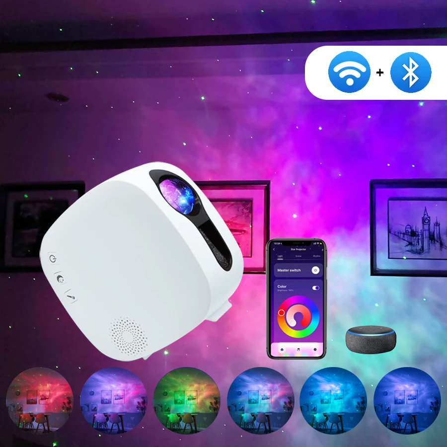 Wi-Fi Галактика Звездный проектор Ночник Управление приложением Bluetooth Проектор звездного неба Лампа Aurora Atmospher для декора спальни Лампа Изображение 0