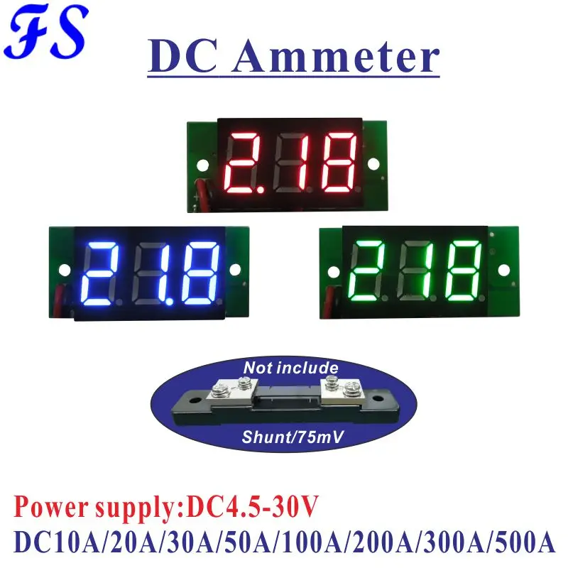 YB20C Амперметр постоянного тока DC10A 20A 30A 50A 100A 200A 300A 500A светодиодный 0,36 