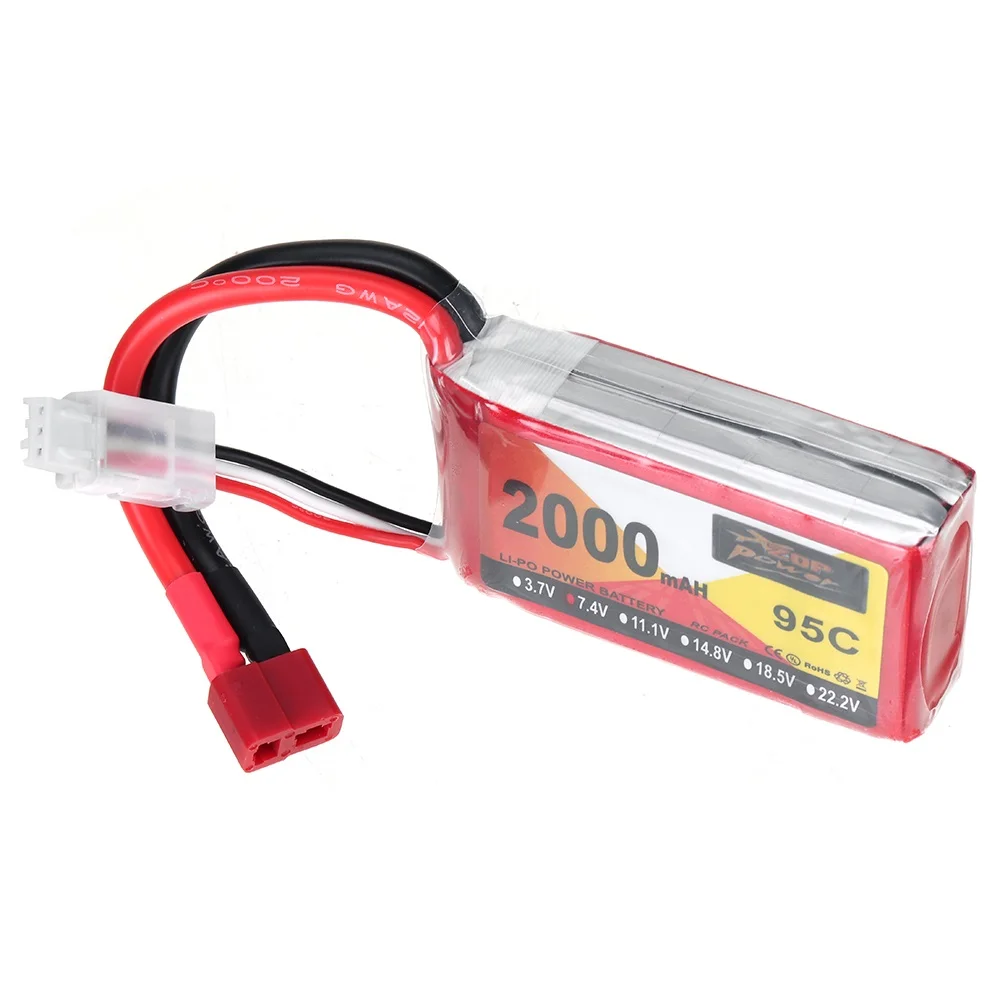 ZOP Power 7.4V 2000mAh 95C 2S LiPo аккумулятор T-образный разъем для радиоуправляемого автомобиля Изображение 1