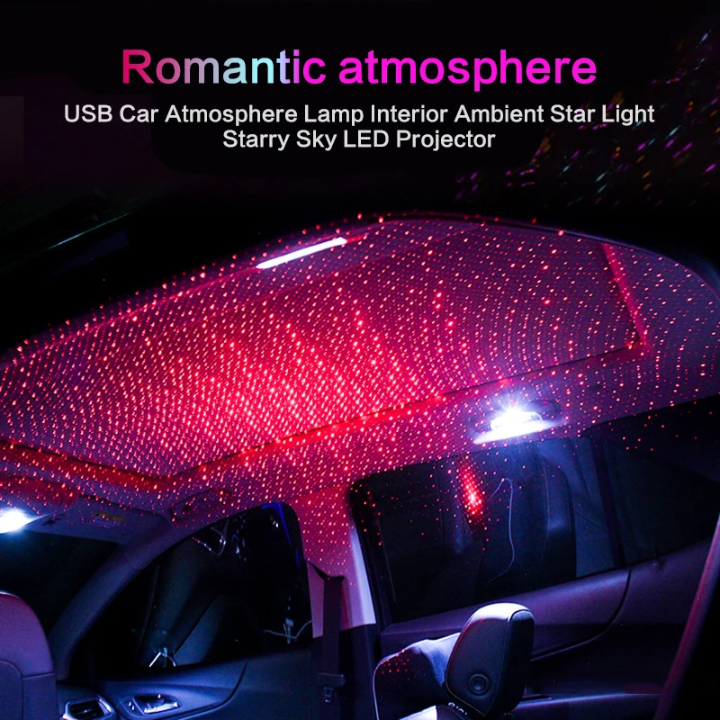 Автомобильный ночник Xiaomi со звездным небом, автоматический потолочный проектор, декоративная лампа в виде звезды, романтическая атмосфера, USB-ночник для крыши автомобиля Изображение 1