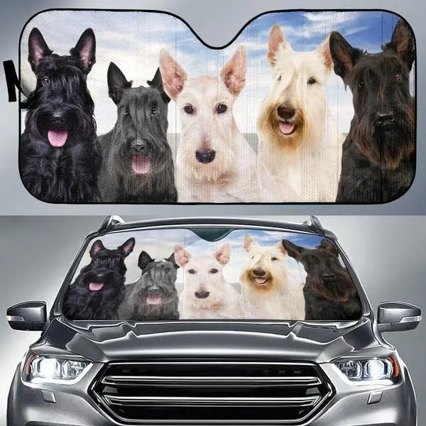 Автомобильный солнцезащитный козырек с рисунком забавного шотландского терьера, семейство шотландских терьеров, солнцезащитный козырек на окно автомобиля для любителей собак, автомобильные ветры Изображение 0