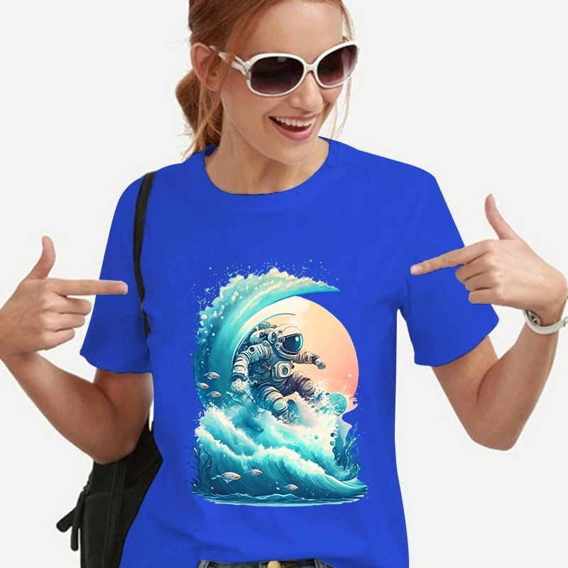 Акварельная футболка для серфинга с астронавтами, летние футболки с милым рисунком, уличная одежда в стиле хип-хоп, Y2k, топ в стиле гранж, женская одежда, графические футболки Изображение 2