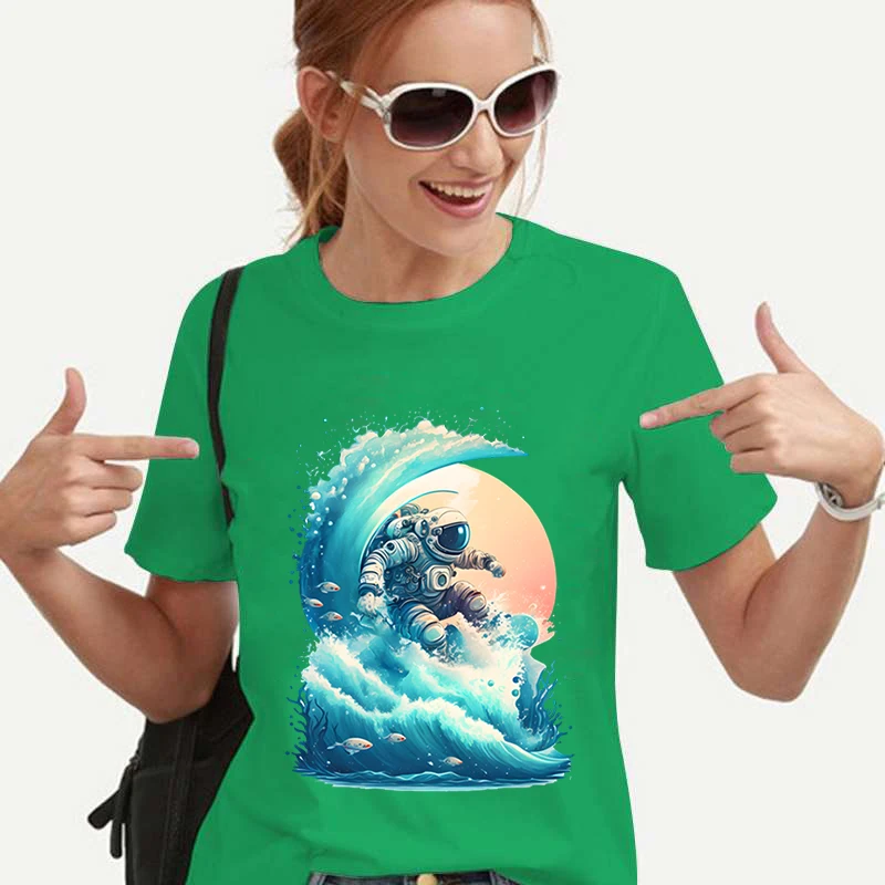 Акварельная футболка для серфинга с астронавтами, летние футболки с милым рисунком, уличная одежда в стиле хип-хоп, Y2k, топ в стиле гранж, женская одежда, графические футболки Изображение 3