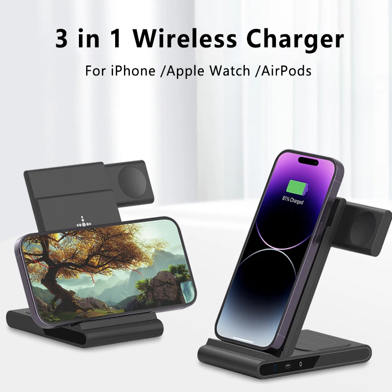 Беспроводные Зарядные устройства 3 в 1 для iPhone 14 13 12 /Samsung s23 s22 AirPods Pro, Apple Watch 8 7 6 5, Станция быстрой зарядки Qi Изображение 0