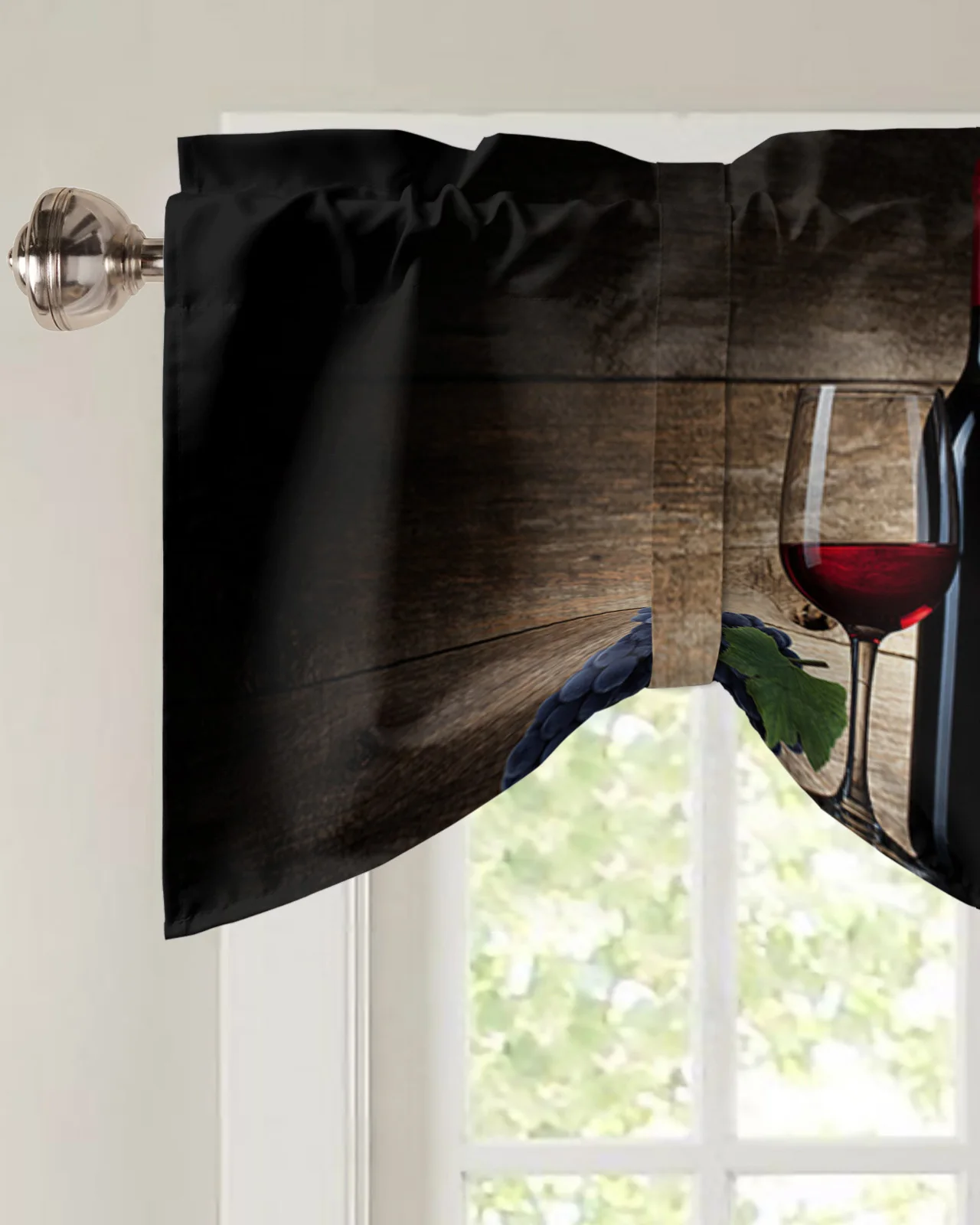 Бокал для вина, Вино, фрукты, виноград, занавеска на окно, Кухня, кафе, Короткие занавески, гостиная, занавеска на завязках Изображение 1