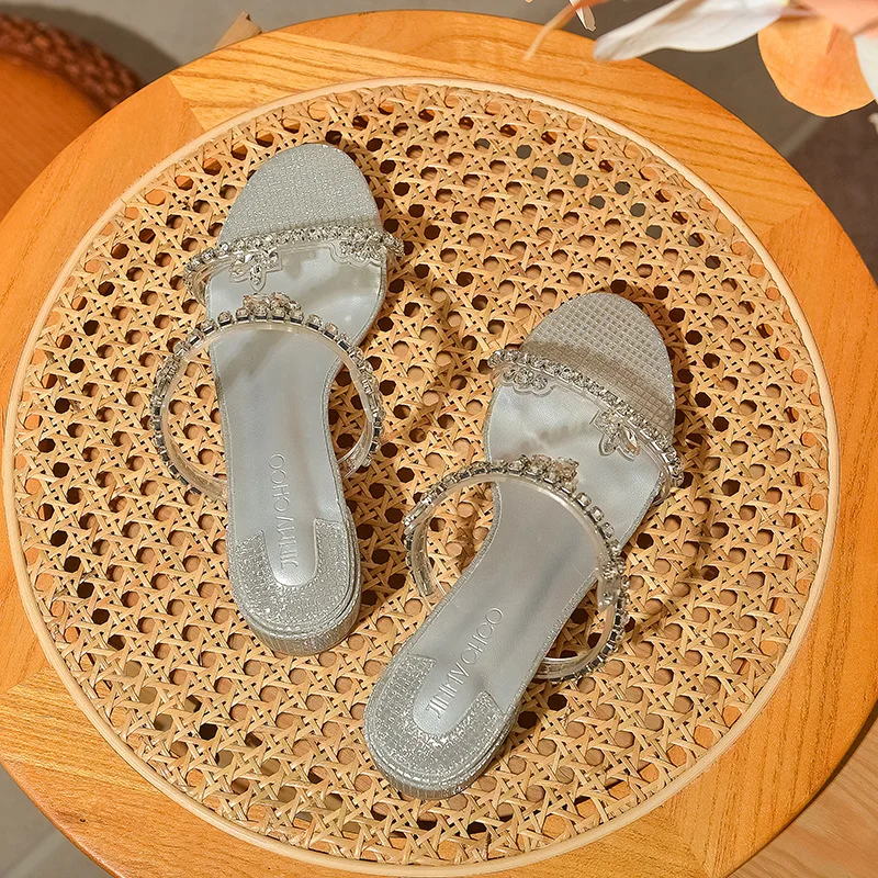 Босоножки Feet Feeling, женские летние туфли на толстом каблуке серебристого цвета, модные универсальные удобные тапочки, женские туфли Caligae на среднем каблуке Изображение 1