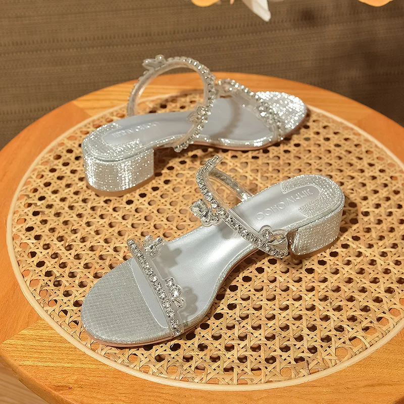 Босоножки Feet Feeling, женские летние туфли на толстом каблуке серебристого цвета, модные универсальные удобные тапочки, женские туфли Caligae на среднем каблуке Изображение 2