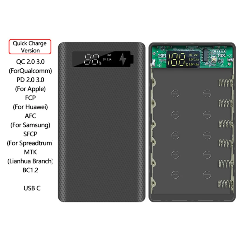 Версия для зарядки 6 * 18650 Чехол для Power Bank, зарядка мобильного телефона через двойной USB, QC 3.0 PD, корпус DIY, держатель батареи 18650, Зарядная коробка Изображение 0