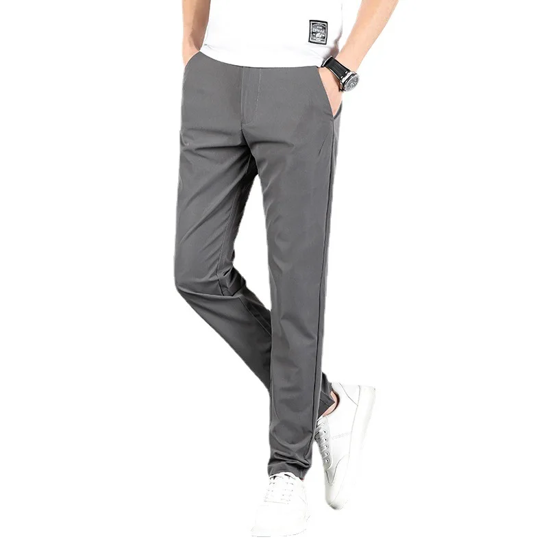 Весенне-летние новые эластичные дышащие мужские повседневные брюки Slim Fit, модные прямые брюки из нетканых материалов Изображение 4