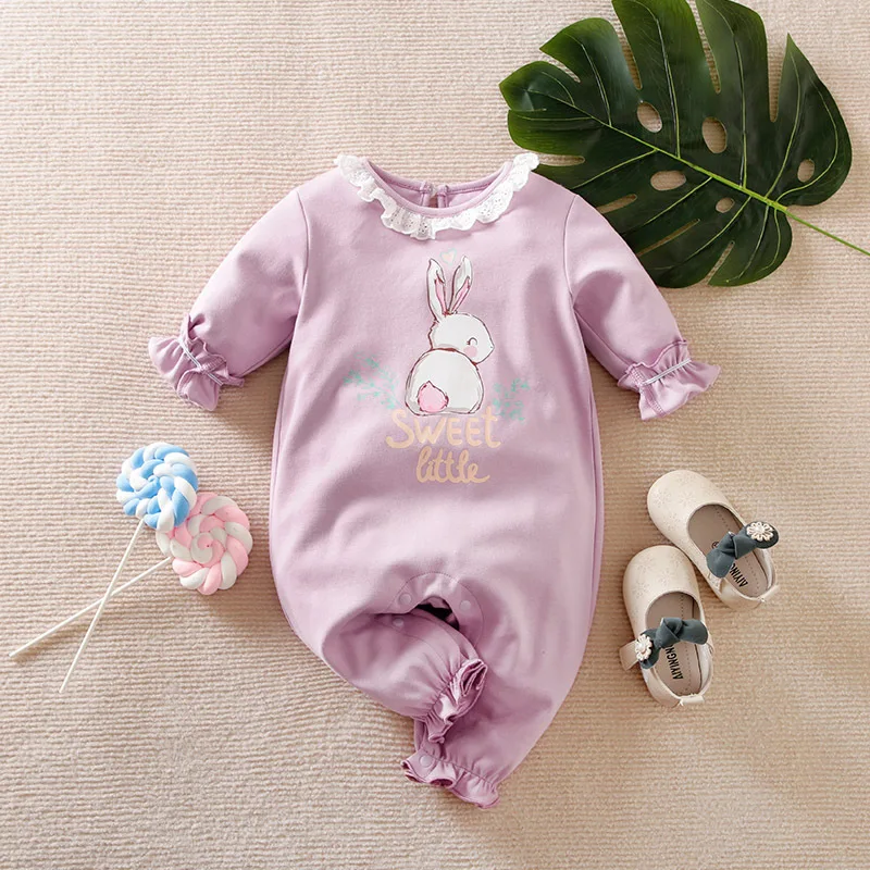 Весна-осень, Комбинезоны с мультяшным кроликом для новорожденных девочек, Детские комбинезоны, Пасхальный Кролик, Детский комбинезон для новорожденных. Изображение 2