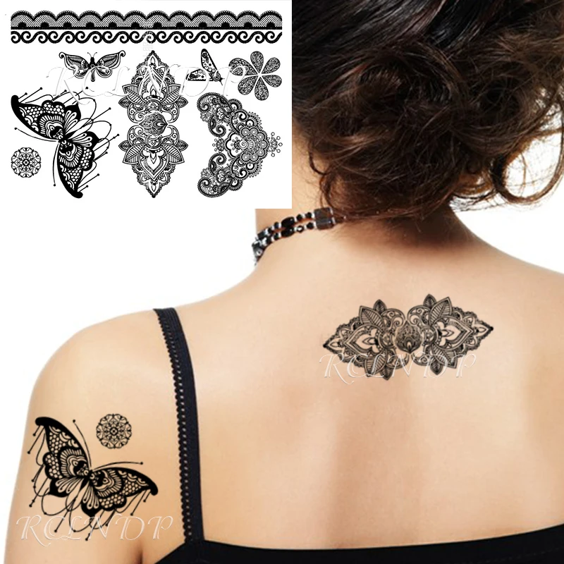Водонепроницаемая временная татуировка Наклейка тату черный сексуальный кружевной чулок бабочка флэш тату поддельные татуировки для девушек женщин Изображение 3