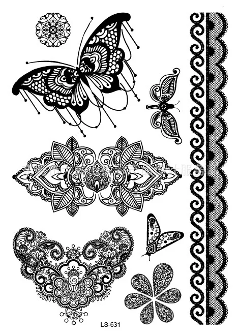 Водонепроницаемая временная татуировка Наклейка тату черный сексуальный кружевной чулок бабочка флэш тату поддельные татуировки для девушек женщин Изображение 4