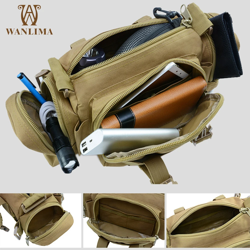 Военная тактическая поясная сумка Wanlima 3P Molle, спортивная нагрудная сумка для активного отдыха, Камуфляжный рюкзак через плечо, Многофункциональная сумка Изображение 5