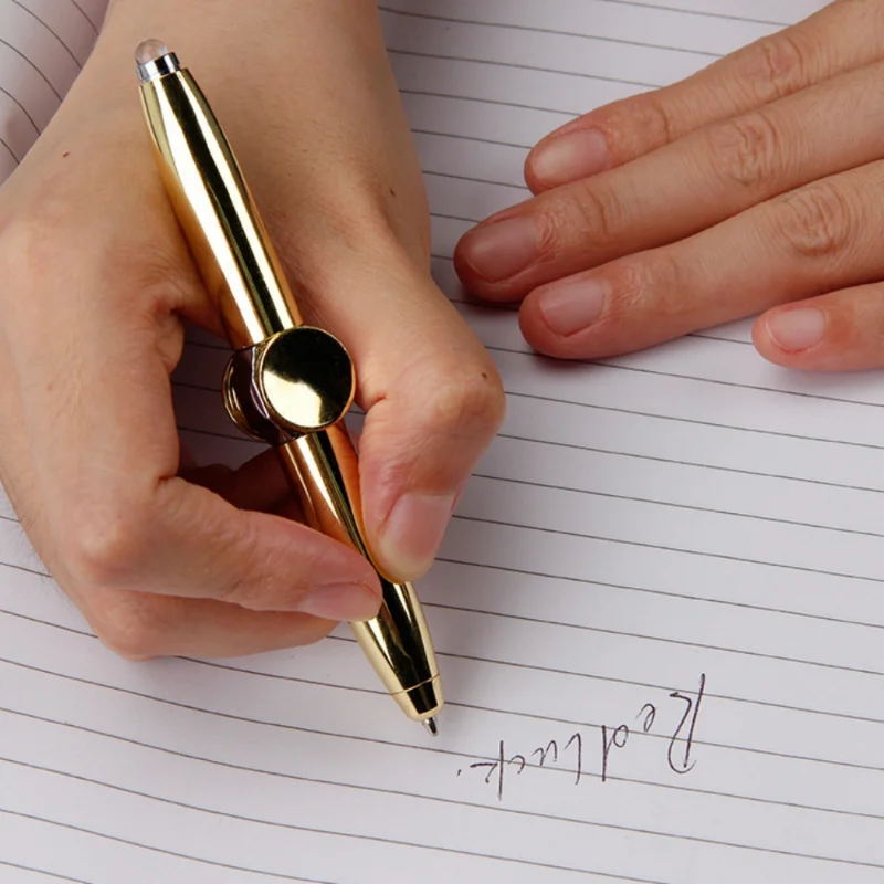 Вращающаяся светящаяся шариковая ручка, Многофункциональная металлическая ручка с декомпрессионным вращением пальца Изображение 2