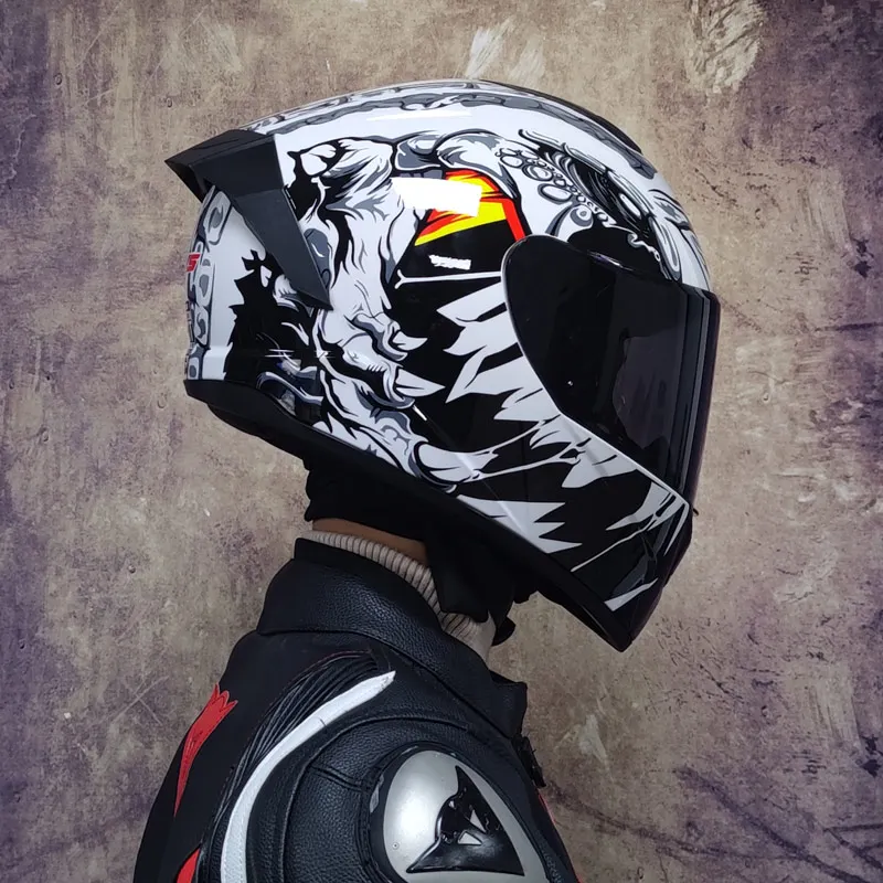 Гоночные шлемы с полным лицом, зимний Теплый Мотоциклетный шлем с двойным козырьком, Мотоциклетный Спортивный шлем Изображение 2
