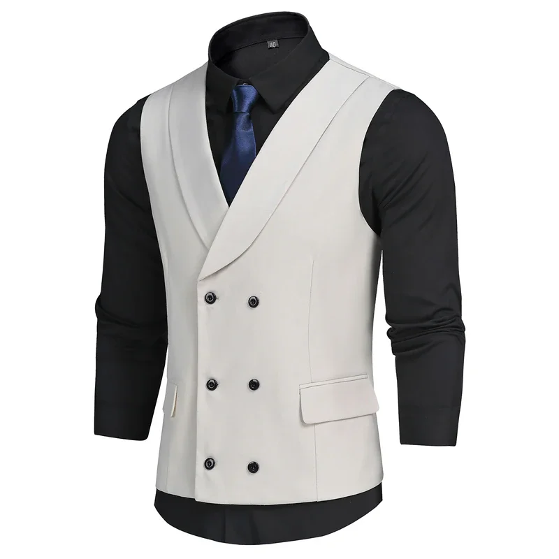 Двубортный однотонный жилет, мужской костюм, мужская деловая одежда, жилет, жилетка, модный мужской спортивный жилет, куртка fashionab Изображение 0