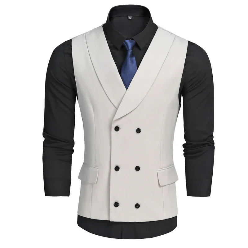 Двубортный однотонный жилет, мужской костюм, мужская деловая одежда, жилет, жилетка, модный мужской спортивный жилет, куртка fashionab Изображение 2