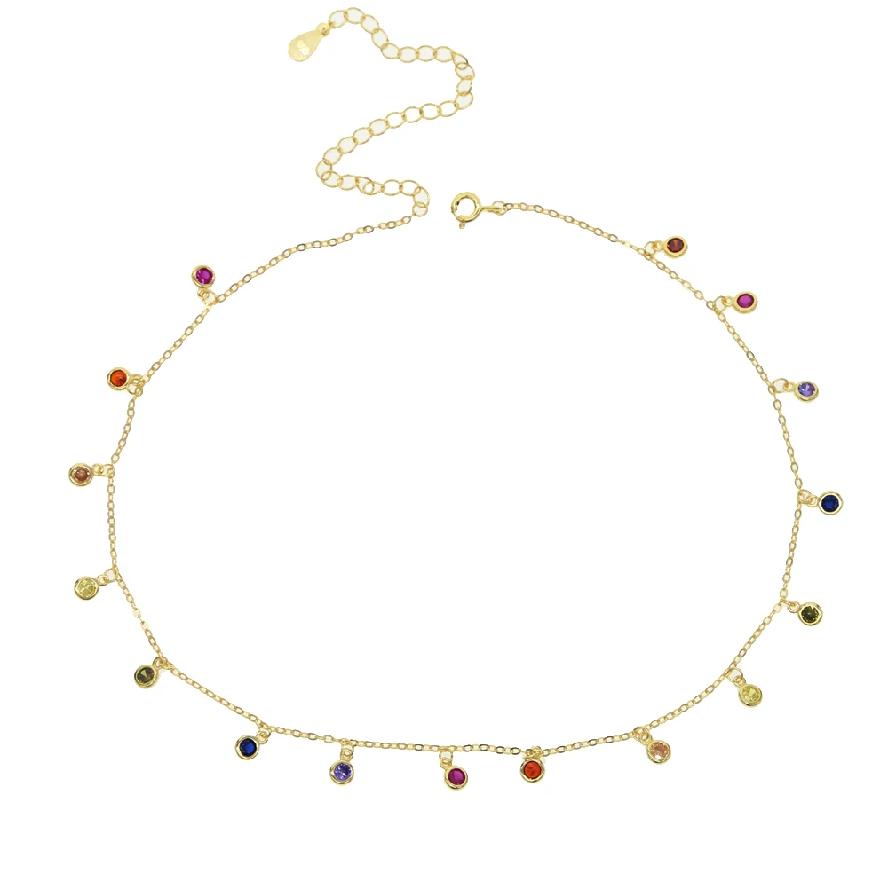 Двухцветное серебро 925 пробы cz, разноцветное колье в радужные круглые точки, эффектное ожерелье, модные украшения золотого цвета vermeil Изображение 0