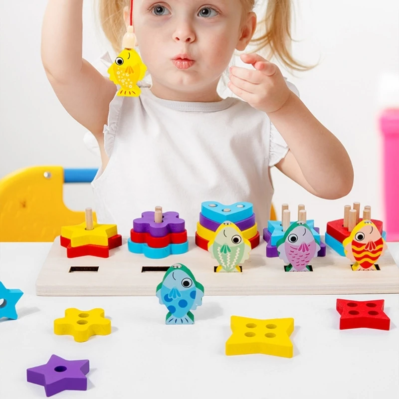 Детская игрушка для укладки блоков для тренировки зрительно-моторной координации, игрушка для рыбалки Изображение 4
