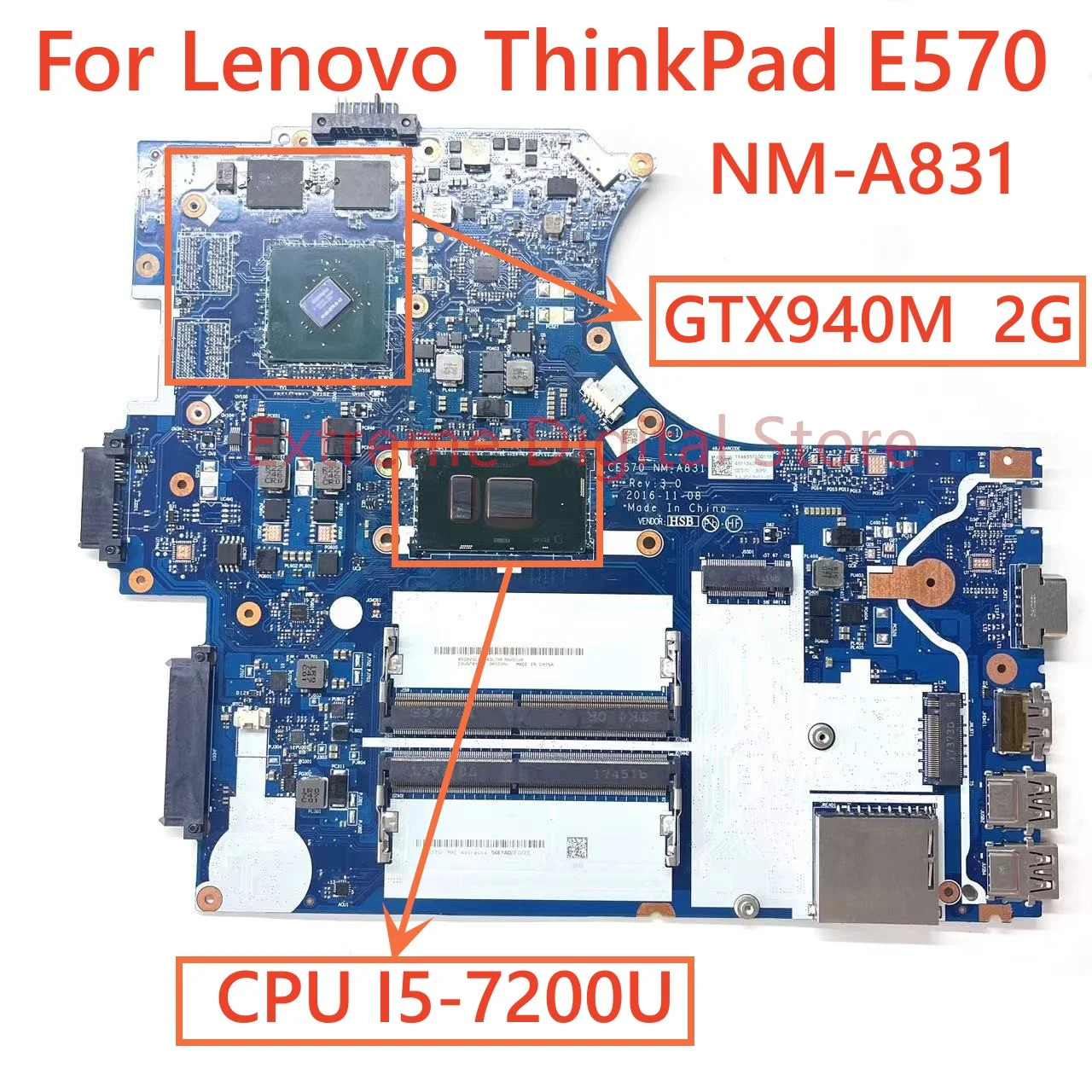 Для Lenovo Thinkpsd E570 материнская плата ноутбука CE570 NM-A831 с процессором I5-7200U GTX940M 2G DDR4 100% Протестирована, Полностью Работает Изображение 0