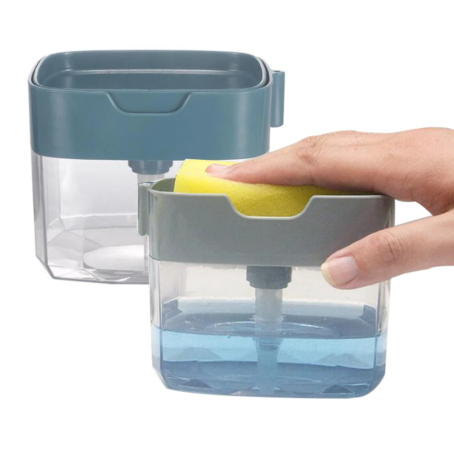 Дозатор мыла с насосом 2-в-1, Ящик для хранения губки для мыла для посуды, дозатор мыла для чистых рук для кухни и ванной комнаты Изображение 0