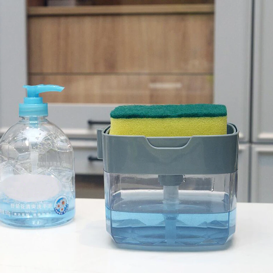 Дозатор мыла с насосом 2-в-1, Ящик для хранения губки для мыла для посуды, дозатор мыла для чистых рук для кухни и ванной комнаты Изображение 2