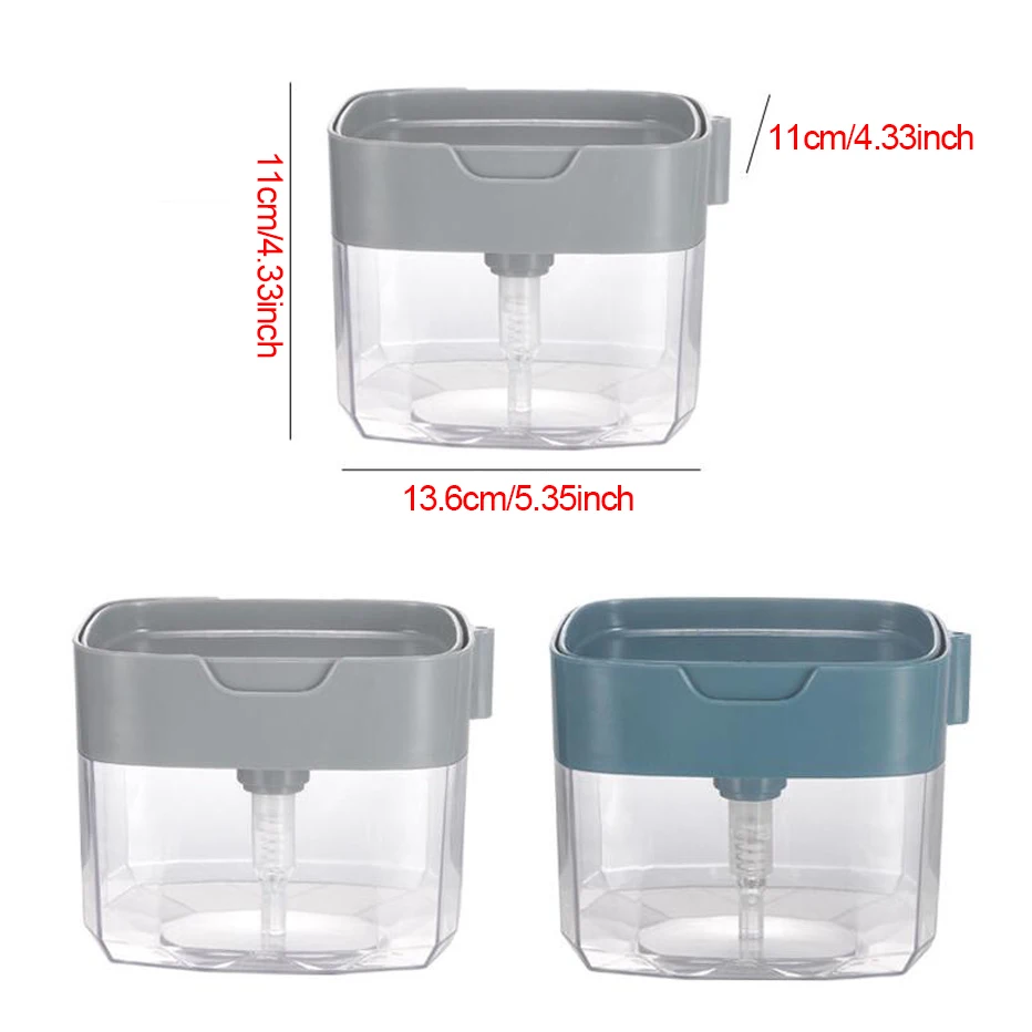 Дозатор мыла с насосом 2-в-1, Ящик для хранения губки для мыла для посуды, дозатор мыла для чистых рук для кухни и ванной комнаты Изображение 4