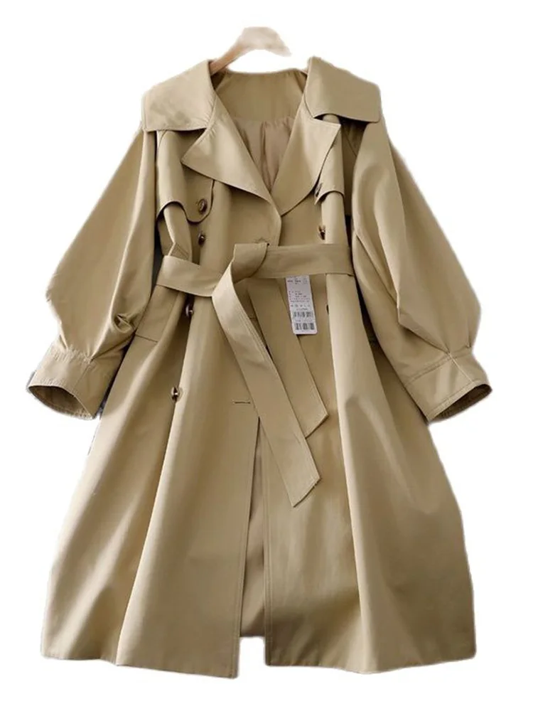 Женская куртка-ветровка средней длины HWL, весеннее новое женское пальто с поясом, свободное модное пальто 2023 Изображение 0