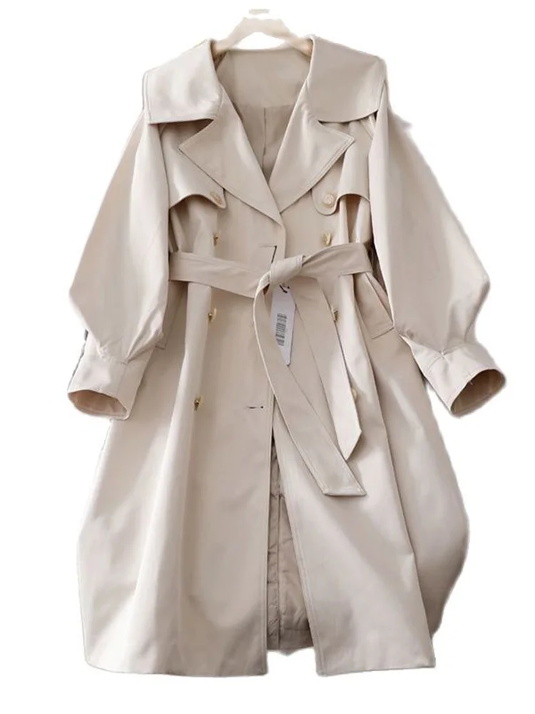 Женская куртка-ветровка средней длины HWL, весеннее новое женское пальто с поясом, свободное модное пальто 2023 Изображение 1