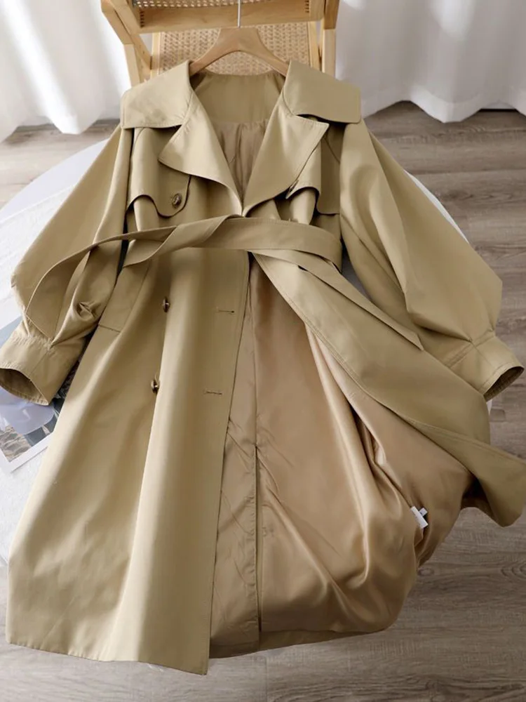 Женская куртка-ветровка средней длины HWL, весеннее новое женское пальто с поясом, свободное модное пальто 2023 Изображение 2