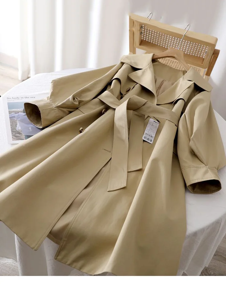 Женская куртка-ветровка средней длины HWL, весеннее новое женское пальто с поясом, свободное модное пальто 2023 Изображение 4