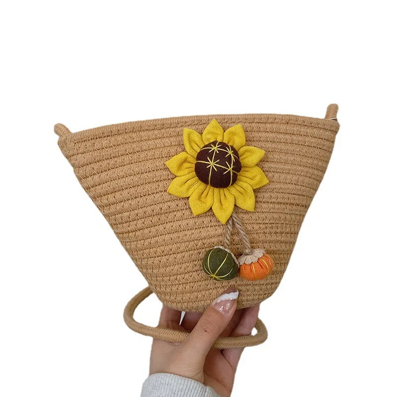 Женская плетеная сумка с цветочным узором, пляжный отдых, мессенджер на одно плечо, соломенная сумка ручной работы, летняя сторона для дам Изображение 3