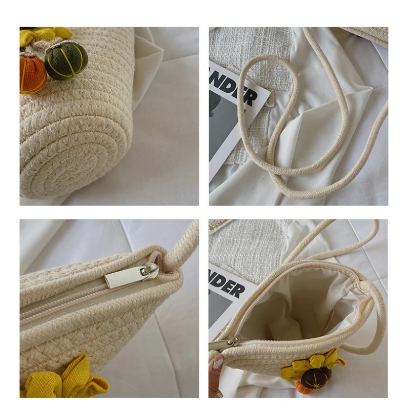 Женская плетеная сумка с цветочным узором, пляжный отдых, мессенджер на одно плечо, соломенная сумка ручной работы, летняя сторона для дам Изображение 5