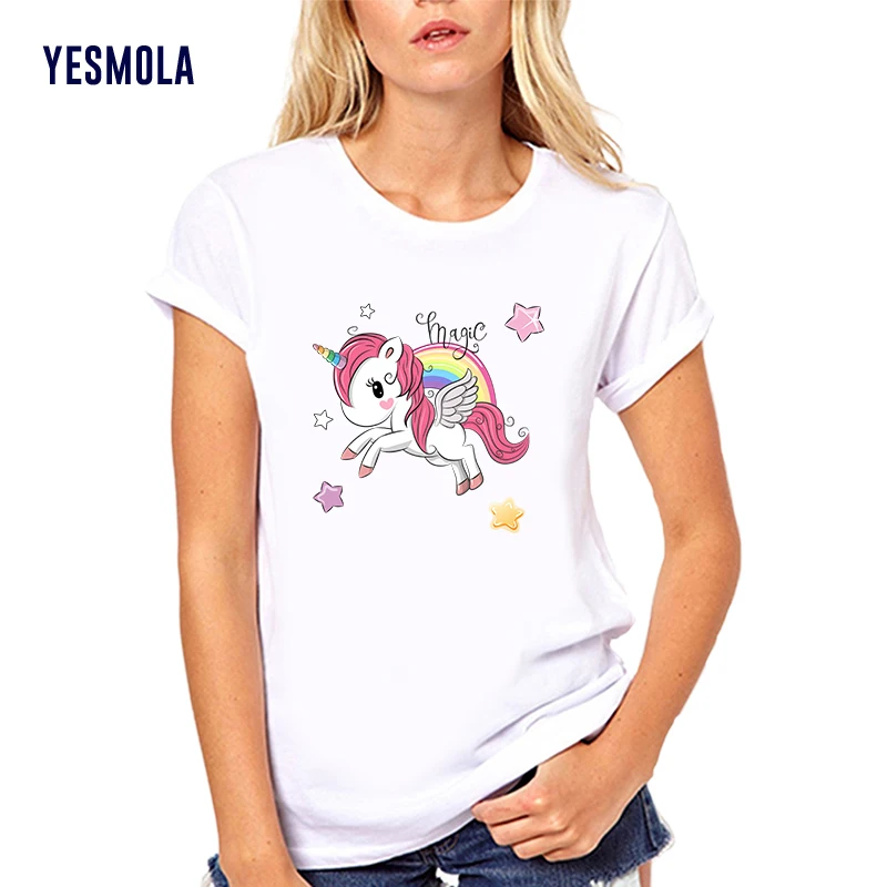 Женская футболка YESMOLA с единорогом Harajuku, Женская Уличная футболка с рисунком Каваи, Корейский Стиль, Женская Повседневная футболка, Одежда Изображение 0