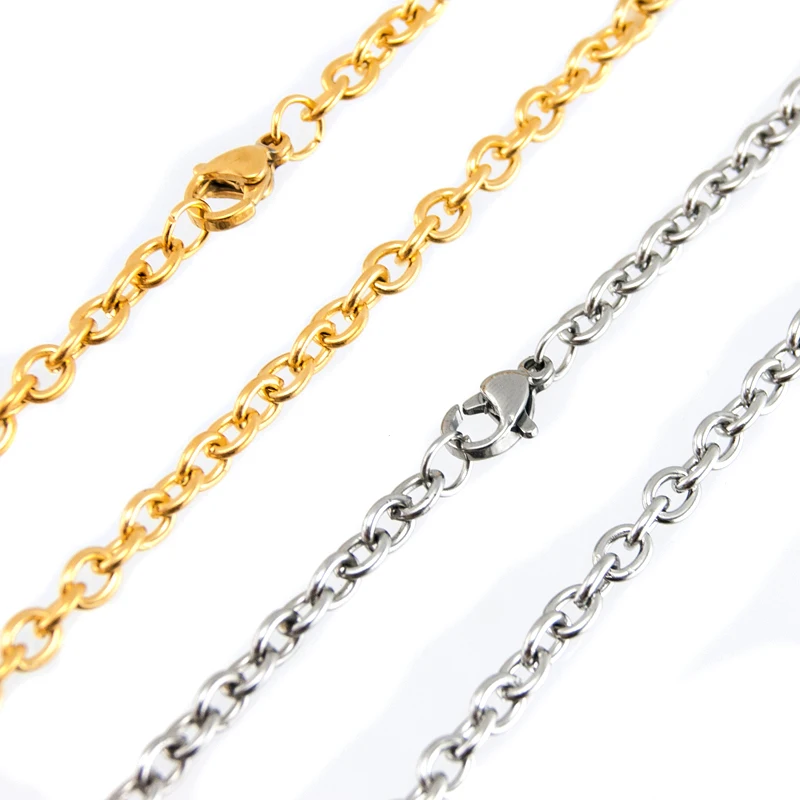Женские модные кабельные ожерелья шириной 4 мм из нержавеющей стали, цепочка Rolo O, стальное золотое ожерелье с плавающим медальоном Изображение 0