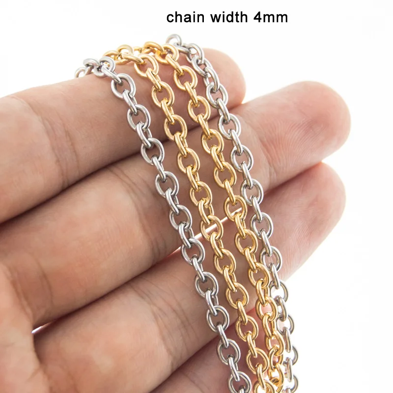 Женские модные кабельные ожерелья шириной 4 мм из нержавеющей стали, цепочка Rolo O, стальное золотое ожерелье с плавающим медальоном Изображение 1