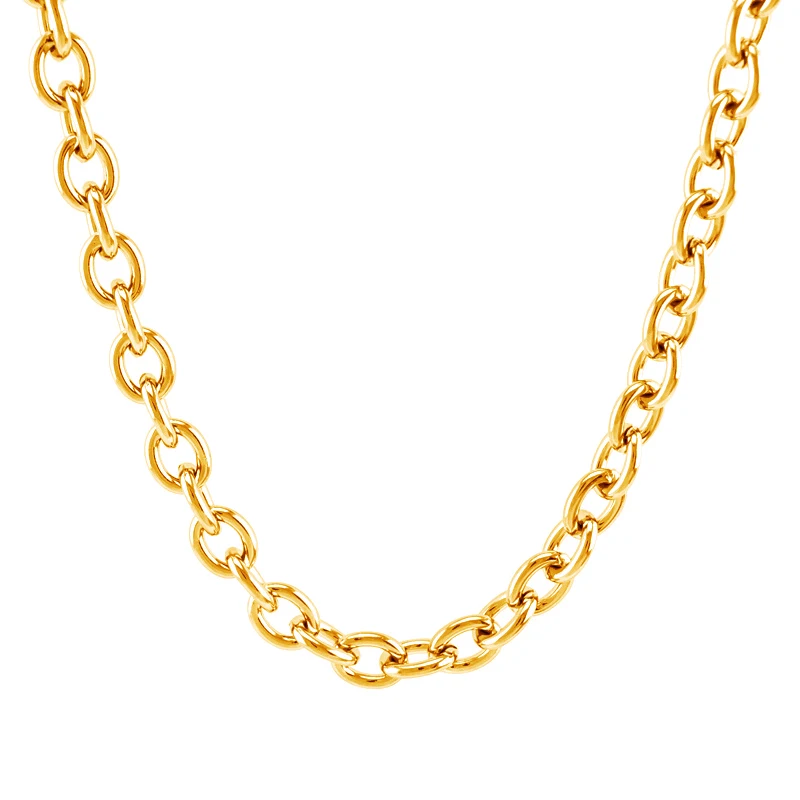 Женские модные кабельные ожерелья шириной 4 мм из нержавеющей стали, цепочка Rolo O, стальное золотое ожерелье с плавающим медальоном Изображение 2