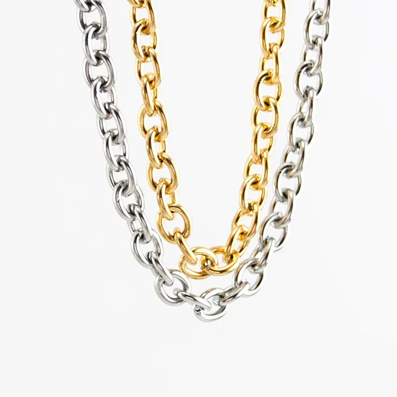 Женские модные кабельные ожерелья шириной 4 мм из нержавеющей стали, цепочка Rolo O, стальное золотое ожерелье с плавающим медальоном Изображение 3