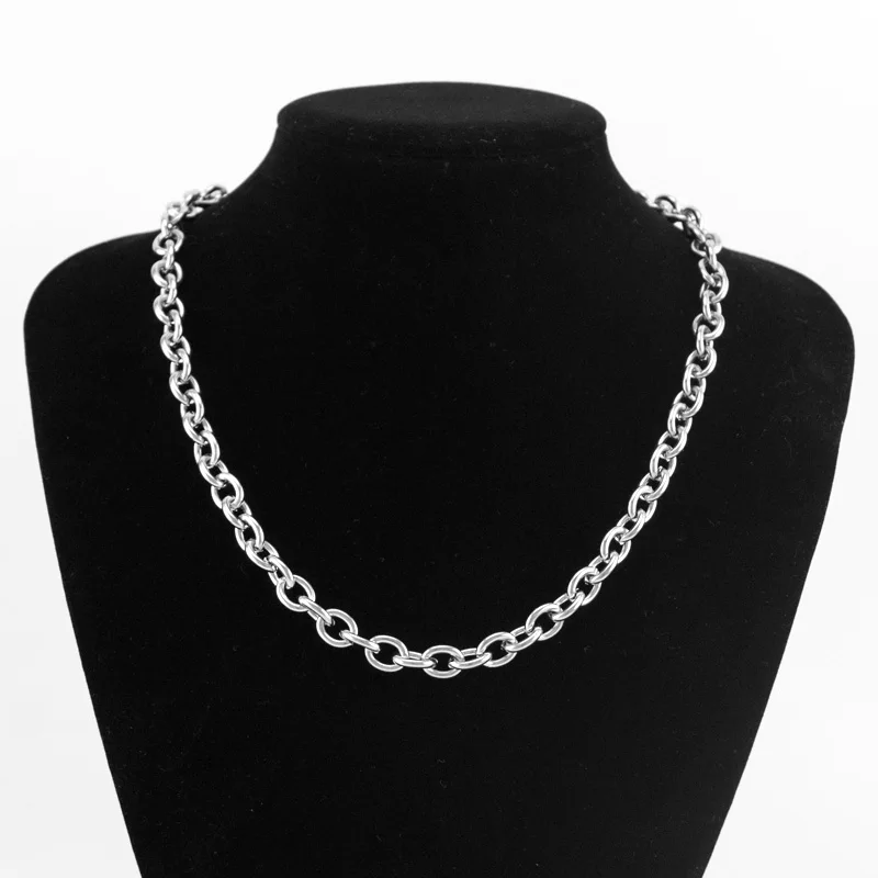 Женские модные кабельные ожерелья шириной 4 мм из нержавеющей стали, цепочка Rolo O, стальное золотое ожерелье с плавающим медальоном Изображение 4
