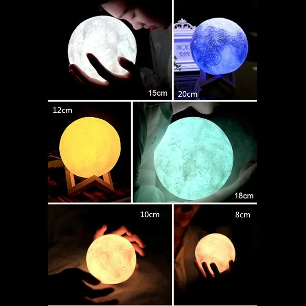 Индивидуальная 3D-печать Лунной лампы с изменением цвета 2/16 USB-перезаряжаемый ночник с сенсорным/дистанционным управлением Подарок на День Святого Валентина Изображение 3