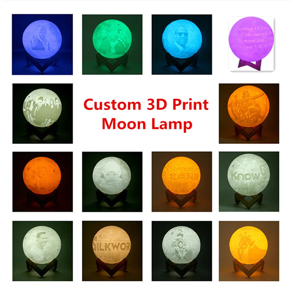 Индивидуальная 3D-печать Лунной лампы с изменением цвета 2/16 USB-перезаряжаемый ночник с сенсорным/дистанционным управлением Подарок на День Святого Валентина Изображение 4