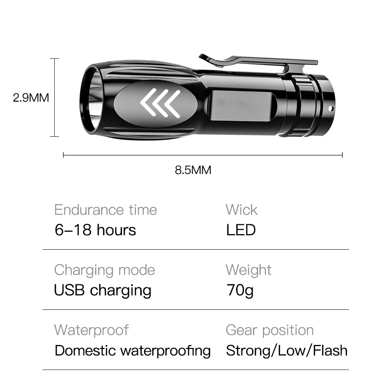 Карманный фонарик, мощный светодиодный фонарик, USB-зарядка, фонарик Falcon, фонарик для самообороны, Мини-рыбалка, Водонепроницаемый для кемпинга, лампа Изображение 2