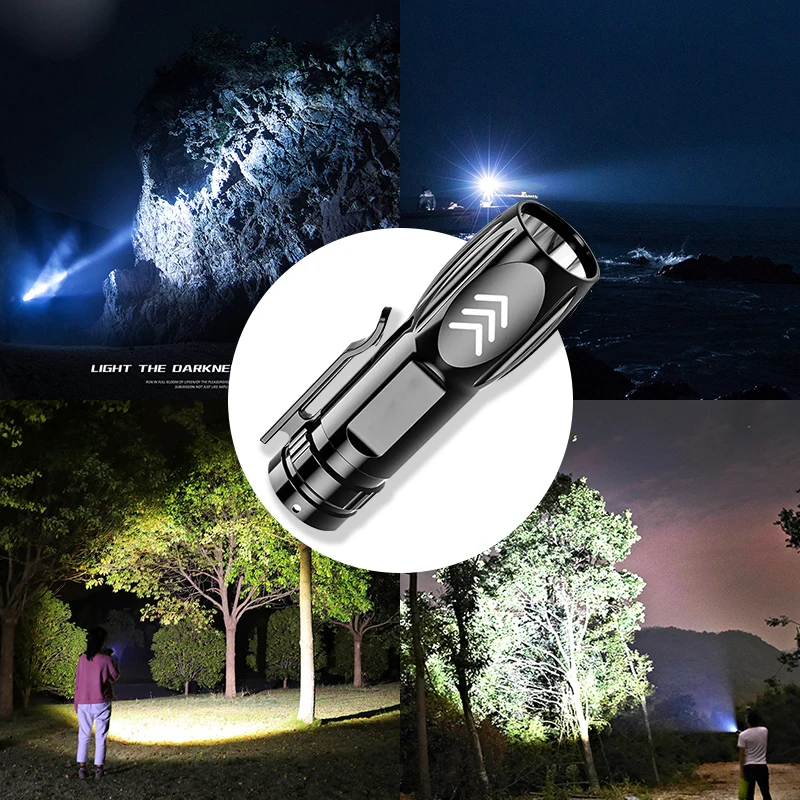 Карманный фонарик, мощный светодиодный фонарик, USB-зарядка, фонарик Falcon, фонарик для самообороны, Мини-рыбалка, Водонепроницаемый для кемпинга, лампа Изображение 5