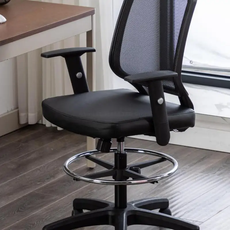 Кассовая стойка Офисное кресло с высокой Ножкой Для домашнего кабинета Вращающаяся Сетчатая Спинка Регулируемый Подлокотник Компьютерное кресло Изображение 0