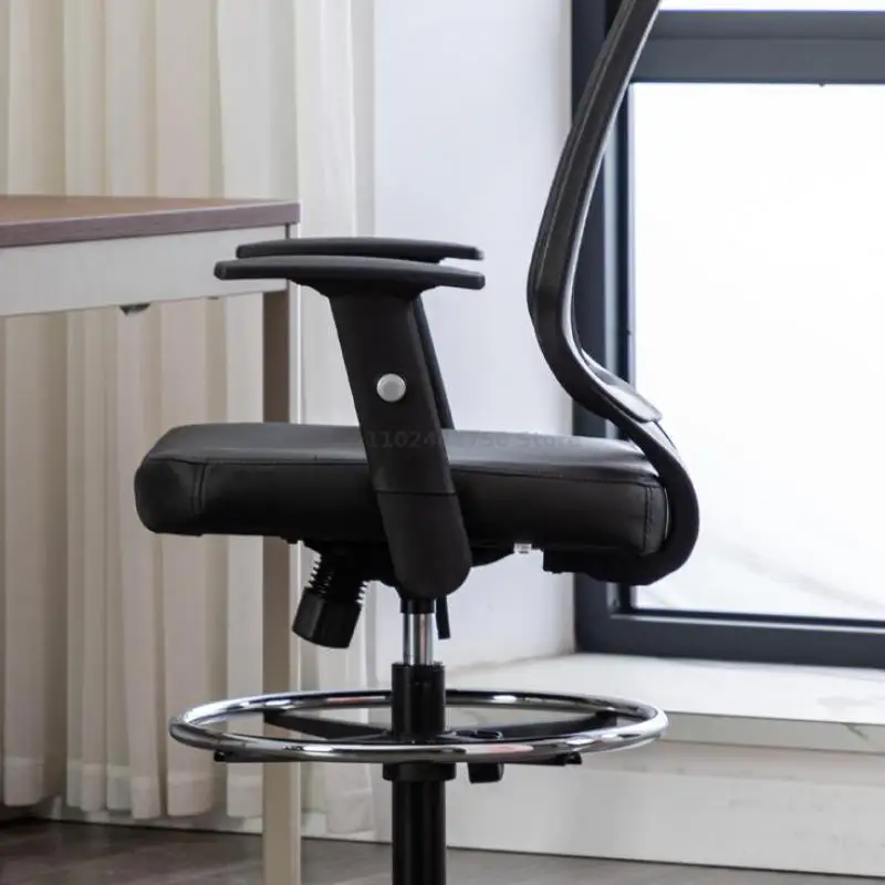 Кассовая стойка Офисное кресло с высокой Ножкой Для домашнего кабинета Вращающаяся Сетчатая Спинка Регулируемый Подлокотник Компьютерное кресло Изображение 3