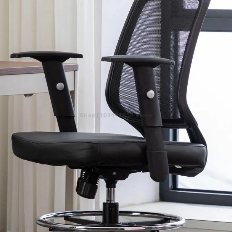 Кассовая стойка Офисное кресло с высокой Ножкой Для домашнего кабинета Вращающаяся Сетчатая Спинка Регулируемый Подлокотник Компьютерное кресло Изображение 4